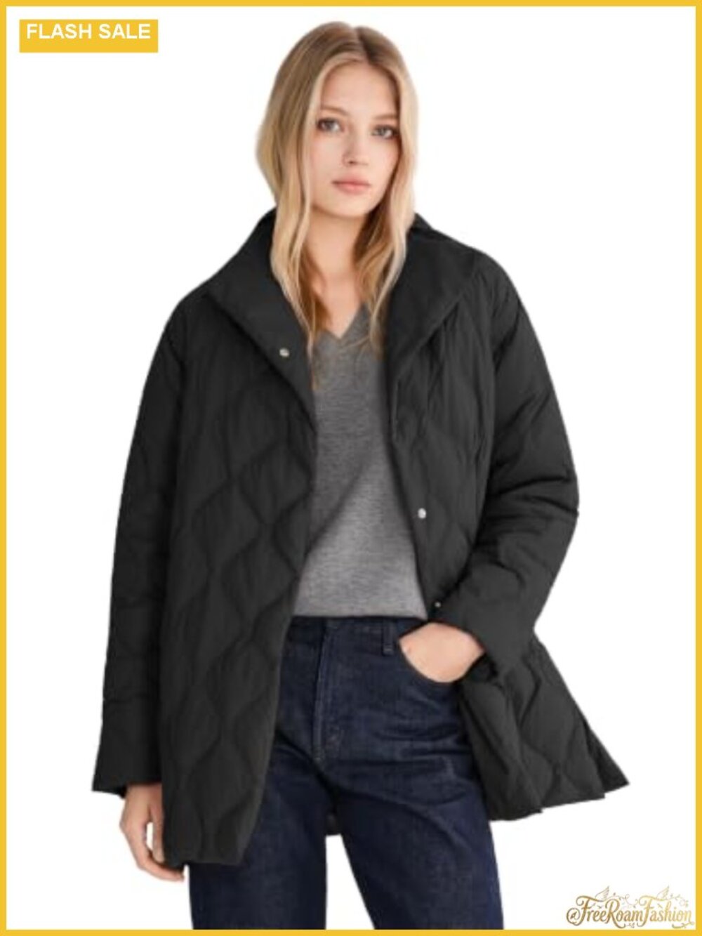Orolay Oversized Quilted Down Puffer Jacket Lightweight Padded Coat with Pockets